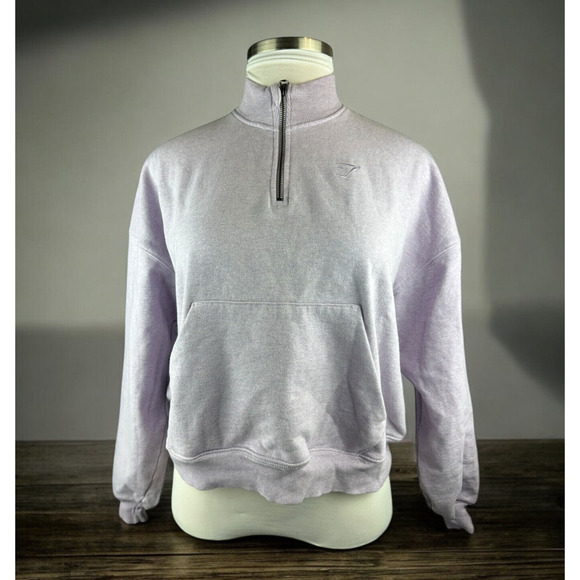 Gymshark Rest Day Sweats 1/2 Zip Pullover Purple Aura Lilac Marl Oversized Fit M - Picture 16 of 16